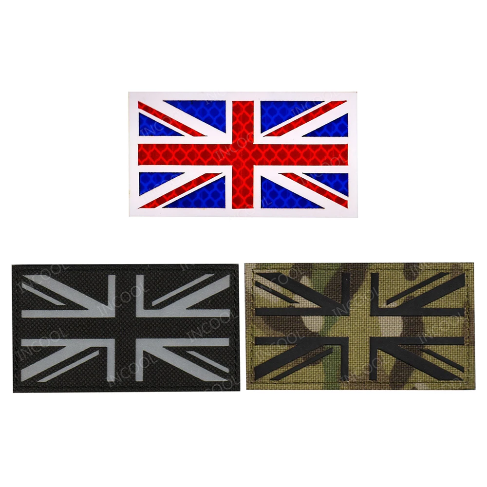 United Kingdom Flag Embroidered Patches Reflective UK GB GBR 3D PVC Rubber Great Britain Chevron Patches Embroidery Flags Patch