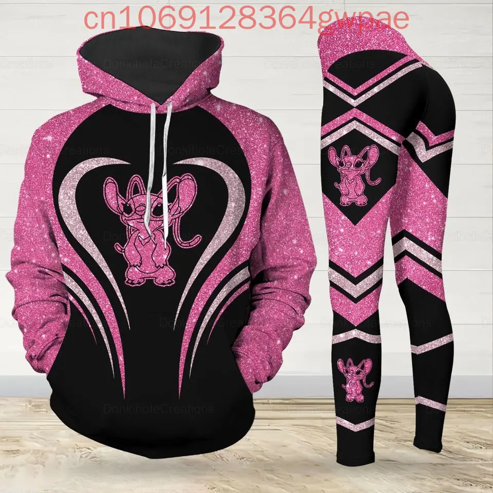 Custom Name Disney Angel Hoodie and Leggings Women\'s Set Sports Suit Stitch Hoodie Yoga Pants Set Fashion Tracksuit Set