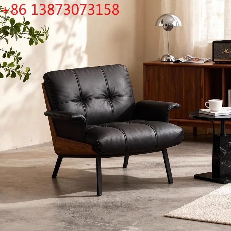 

Итальянское минималистичное кресло Daiki, дизайнерское, в стиле лайт-люкс, для элитных отелей и вилл, кожаное, одноместное, для гостиной