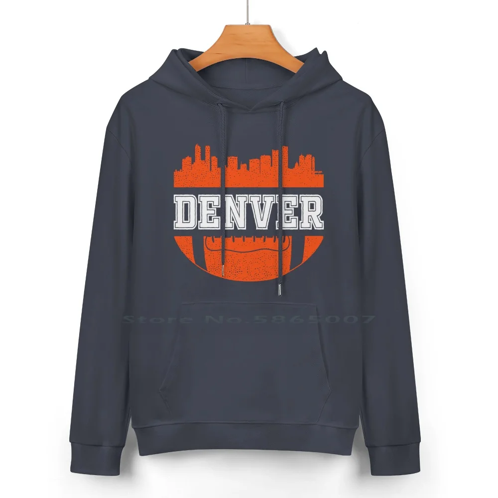 Retro Broncos Football Fan Vintage Denver Skyline Cotton Hoodie Sweater 24 Colors Denver Football Broncos Fan Broncos Football