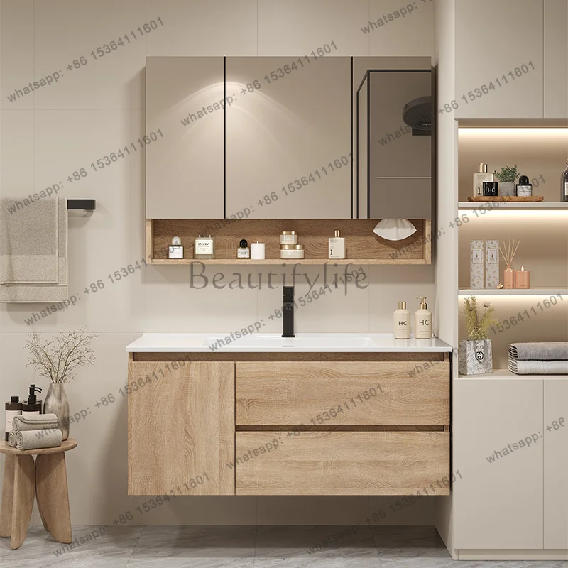 LJYDisplay Bedroom Bathroom Cabinet Toilet Luxury Wooden Space Saver Bathroom Cabinet Drawers Mirror Archivadores Hotel Furnitur