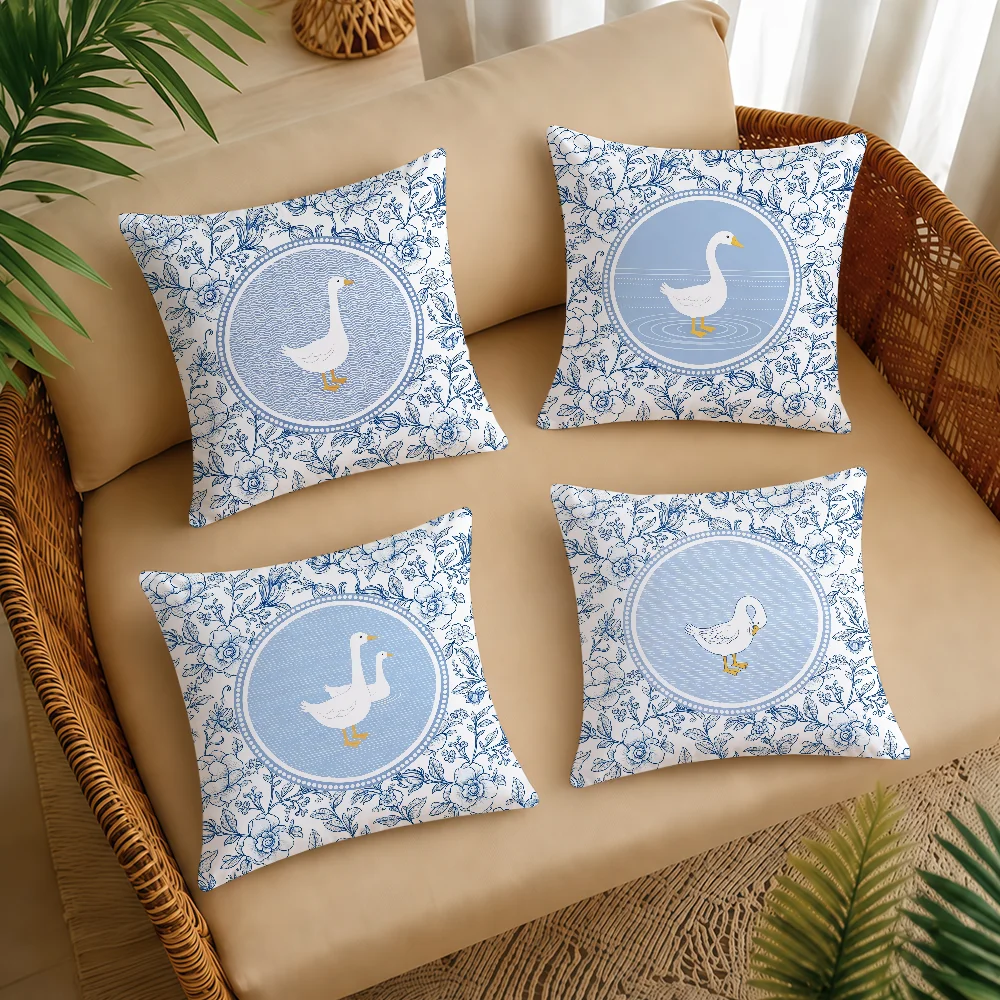 Large White Goose Blue White Porcelain Cushion Cover Square Decorative Throw Pillow Case Sofa Bed Living Room Anniversary Gifts