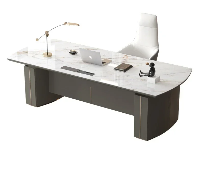 

Practical Light Rock Panel Office Desk And Chairs Baked Lacquer Boss Desk Simple Modern Desk President