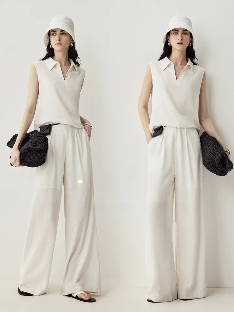

Minimalist Flax Set Sofa Lightweight Breathable Cool Feeling Loose Straight Pants Women's Summer Thin Cotton Blend Shirt