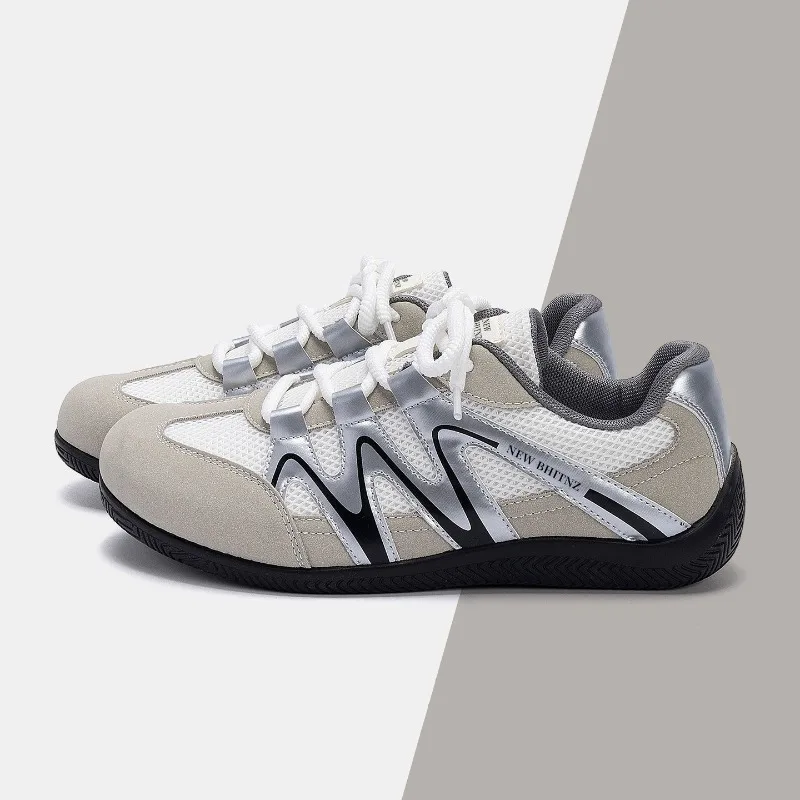 Men Lace‑Up Low‑Top Retro Casual Sneakers Mesh Faux Suede Splicing Black Rubber Sole For Street Fashion Daily Commute Occasions