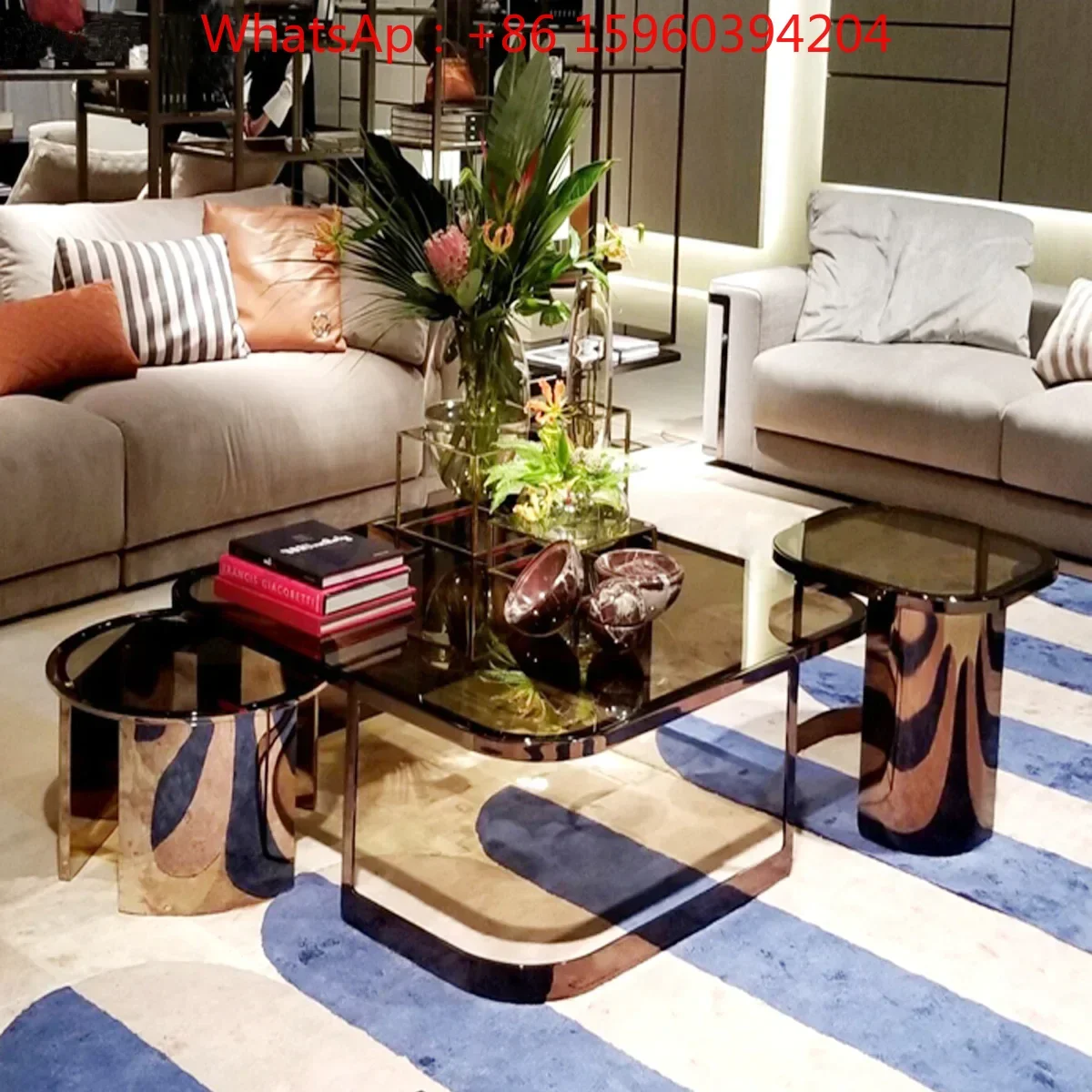 

Italian minimalist light extravagant stainless steel coffee table after Italian simple Nordic composite glass tea table