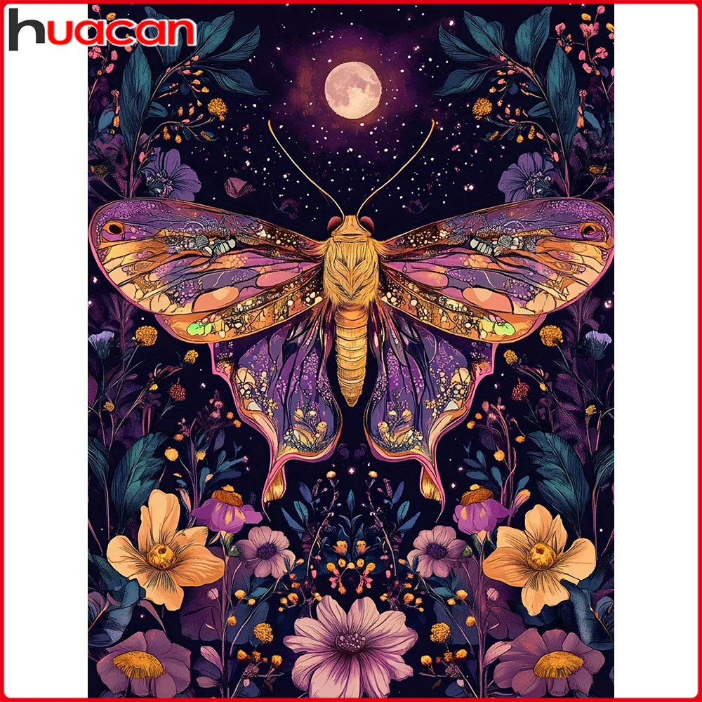 

Huacan New Arrivals 2026 Diamond Painting Moth Flower Diamond Mosaic Animal Landscape Set Home Decoration