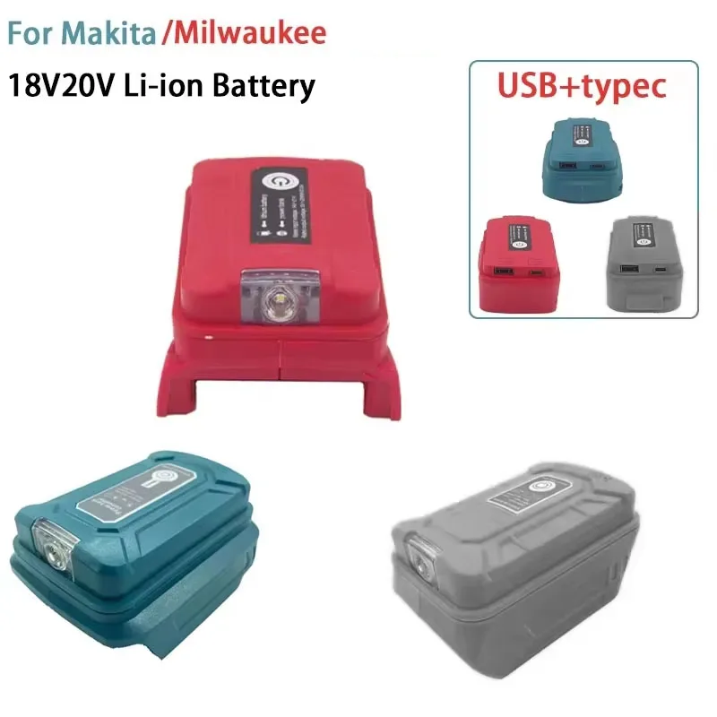 

Battery Adapter LED Working Light for Dewalt/Makita/ milwaukee 14.4V/18V Li-on Battery Portable Power Bank With USB type-c Port