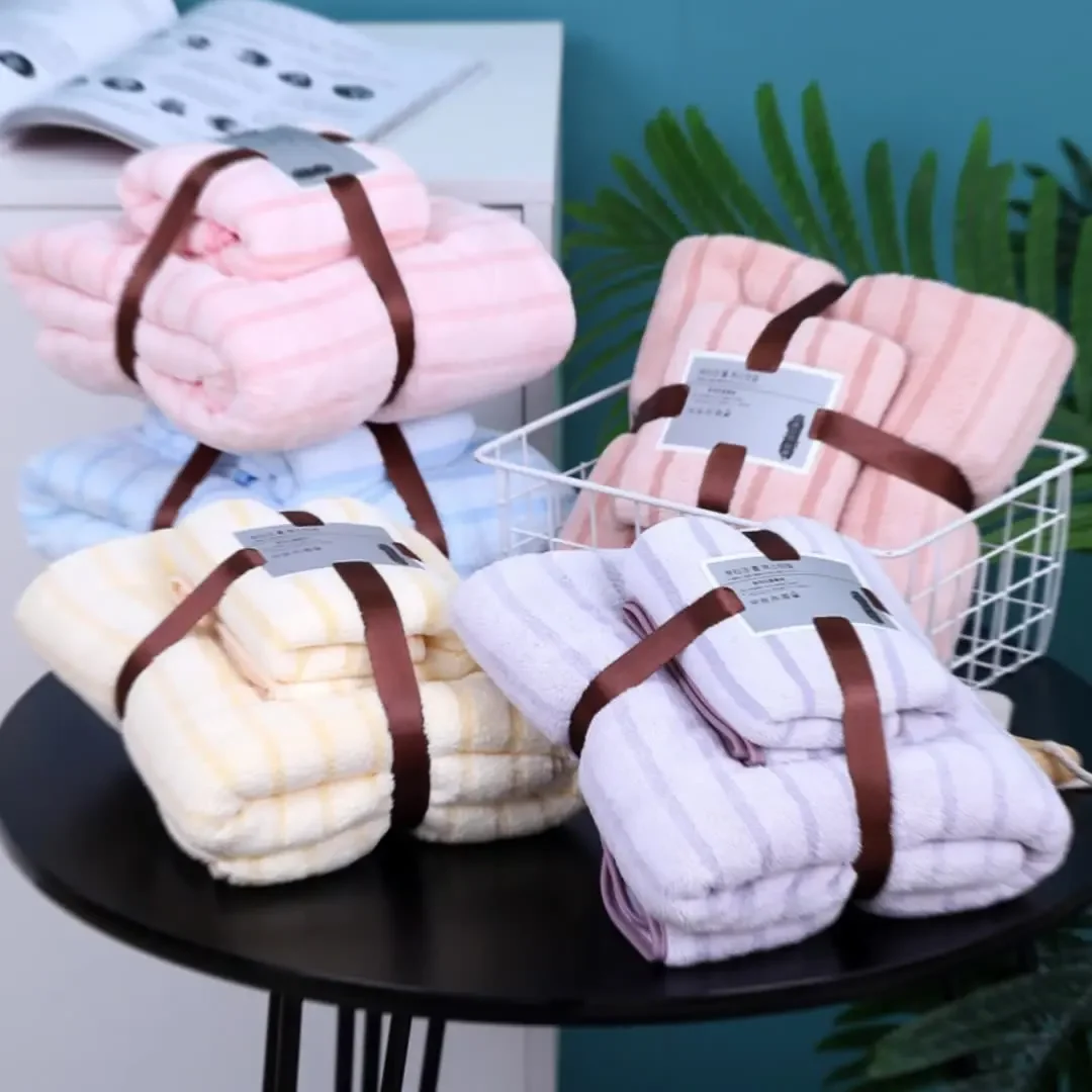 

Wholesale Two Piece Coral Fleece Towel Bath Towel Set Gift Towel, Soft Absorbent Mother Child Set for Return Gifts