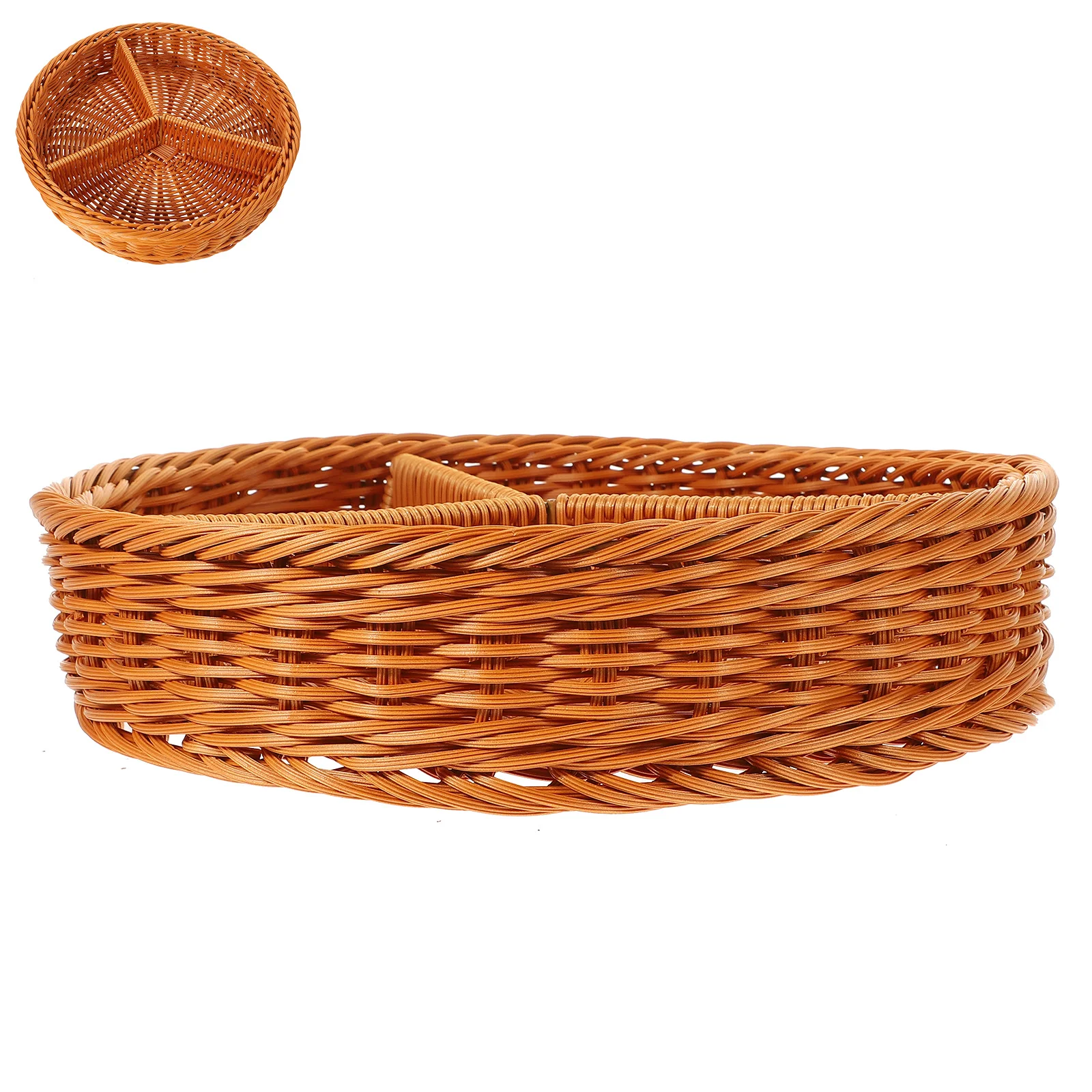 

Fruit Woven Storage Basket Compartment Design Imitation Rattan Bread Serving Tray Kitchen Snack Organizer Decorative Food