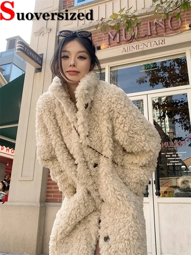 Abrigos gruesos de piel sintética de lana de cordero para mujer, Chaquetas de peluche de cuello alto de alta calidad, Chaquetas de lujo cálidas de invierno, abrigo peludo coreano