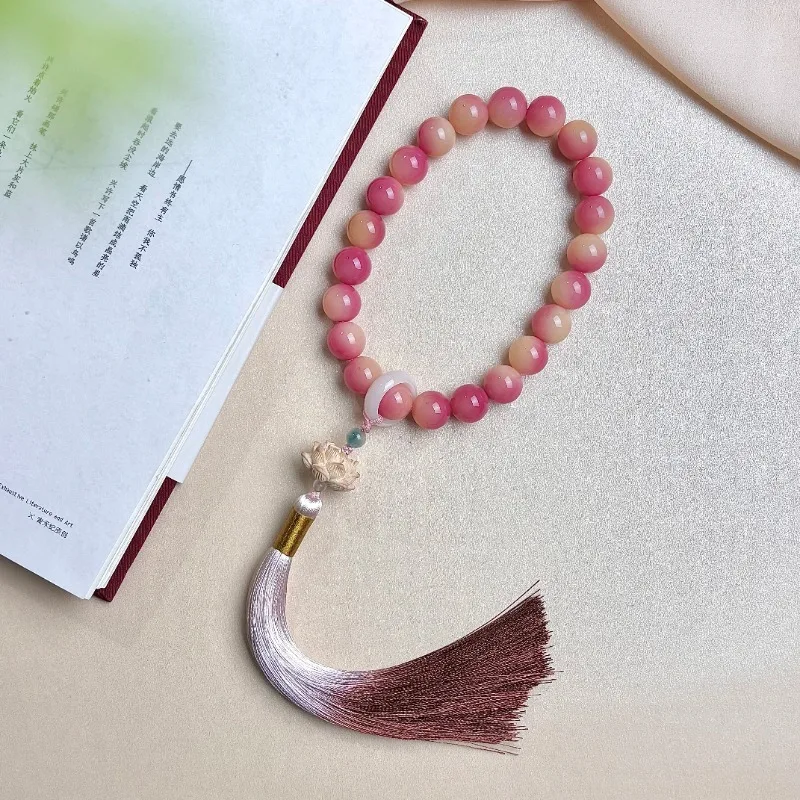 Bayberry Floating Pattern Bodhi Bracelet for Women Lotus Tassel Handheld Prayer Beads Buddhist Rosary Gifts