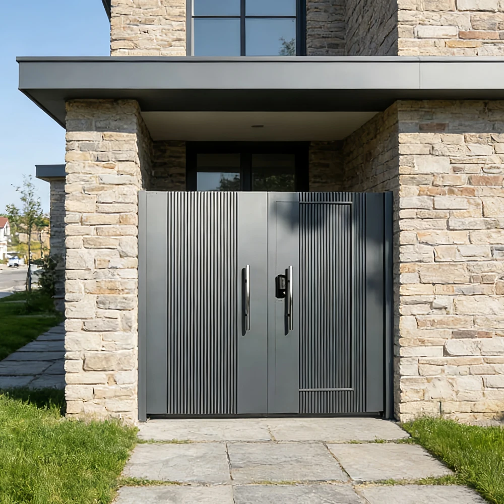 Luxurious Automatic Home Front Yard Main Grey Color Simple Modern Entry Aluminium House Gate