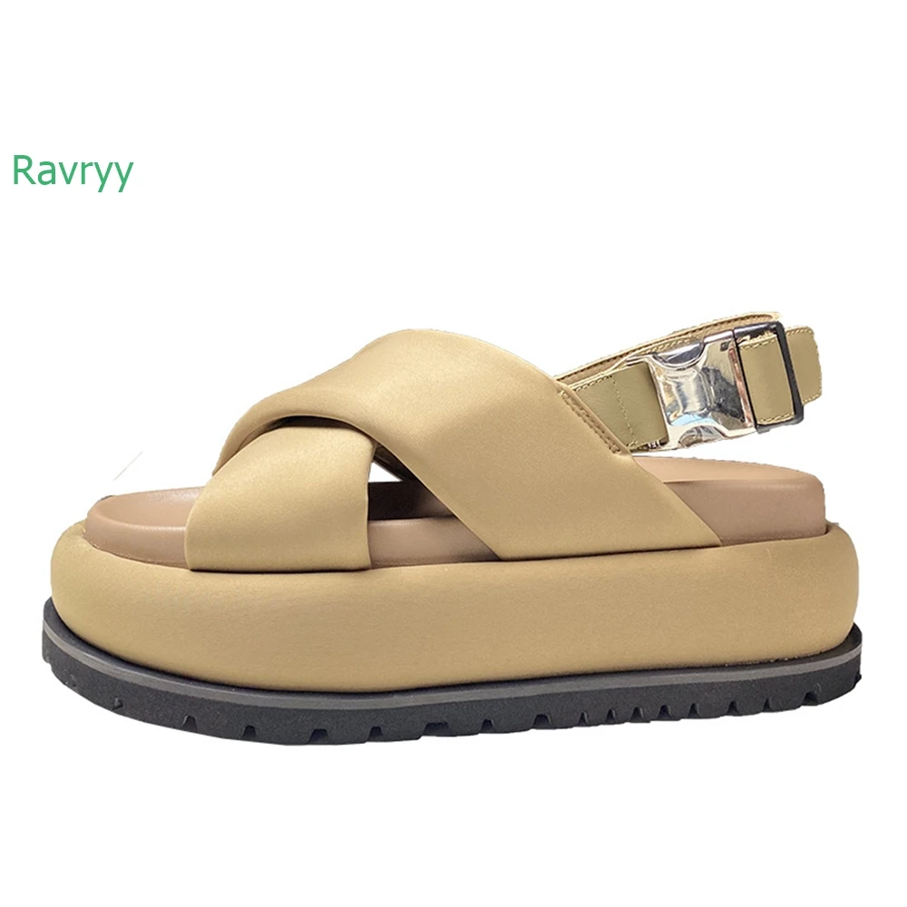 2024 Summer New Leather Women Sandals Thick Bottom Retro Roman Sandals Open Toe Slingback Back Buckle Fashion Casual Sandals