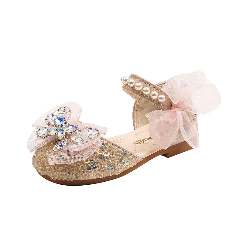 AINYFU New Little Girl Leather Sandals Girls Princess Rhinestone Bowknot Sandals Fashion Kids Causal Flat Wedding Shoes J322