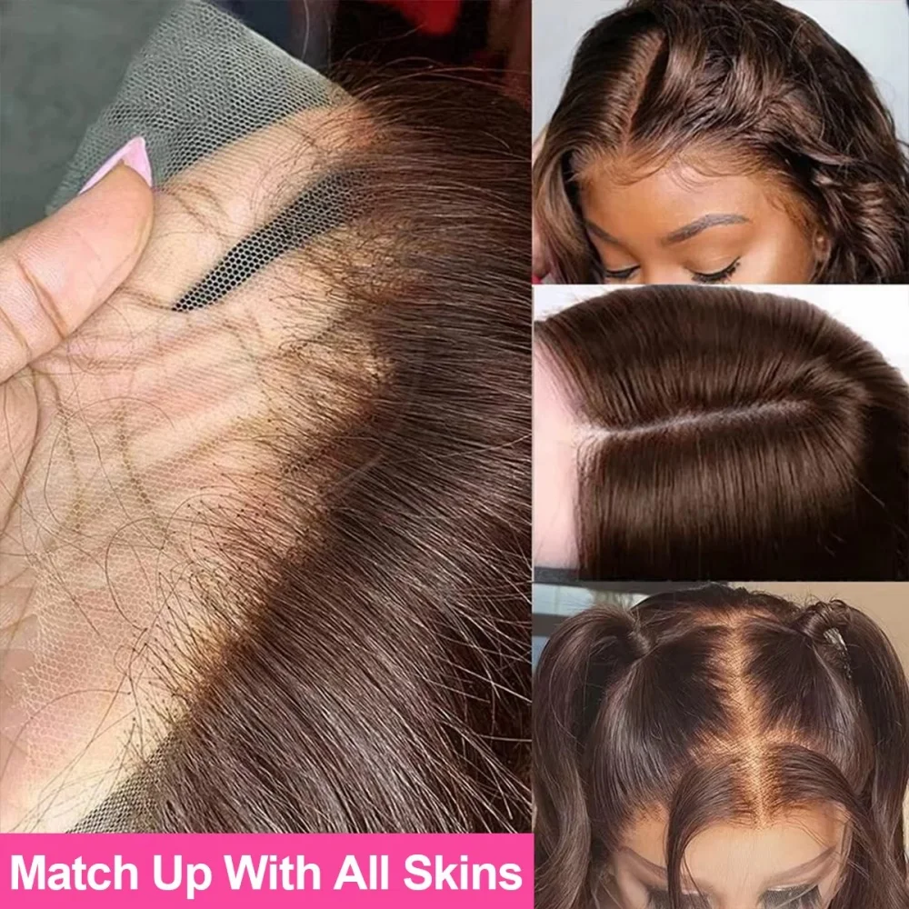 Chocolate Brown #4 Bone Straight Bob Lace Front Wig 13x4 HD Transparent Lace  Lightweight Comfortable Short Hair Wigs For Daily Work