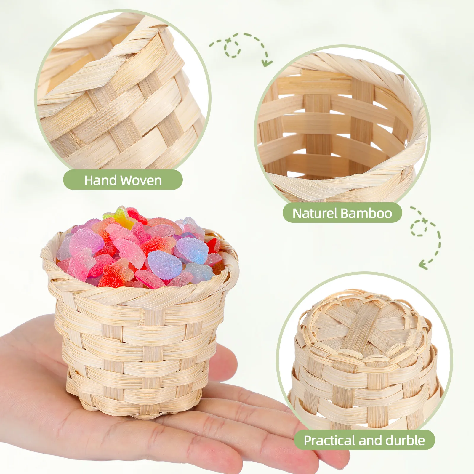 10pcs Rustic Style Exquisite Mini Bamboo Storage Baskets Woven Baskets Fruit Arrangement Holder Succulent Plant Flower Basket view 2