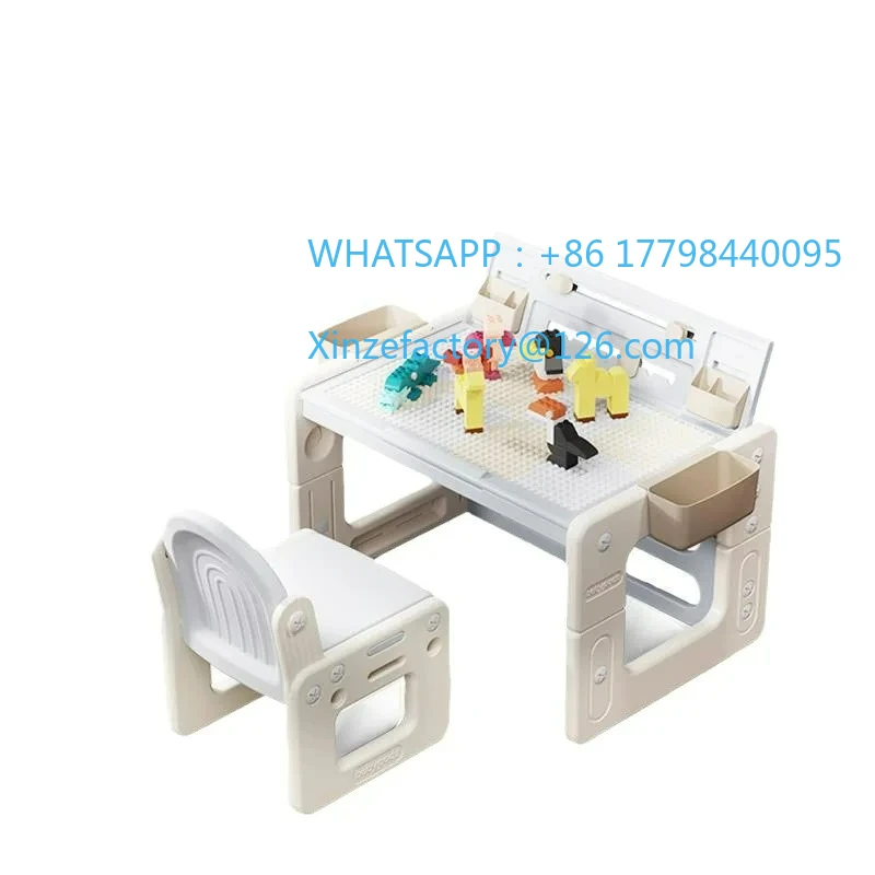 Mesa de estudio de bloques de construcción multifuncional de elevación personalizable, sillas de mesa de estudio, partículas grandes