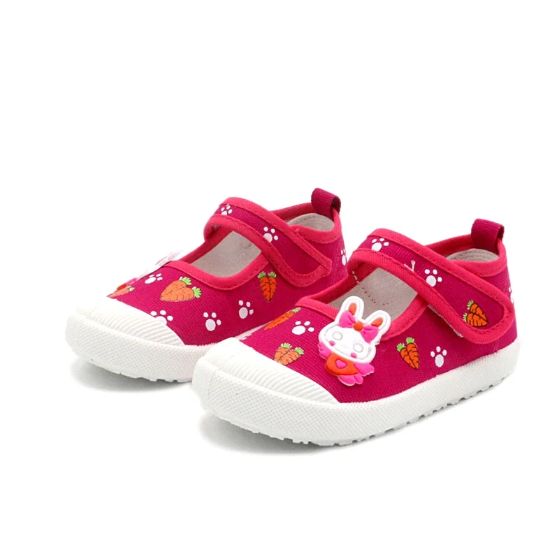 JGSHOWKITO Girls Canvas Shoes Soft Sports Shoes Kids Running Sneakers Candy  With Cartoon Rabbit Carrots Prints Children