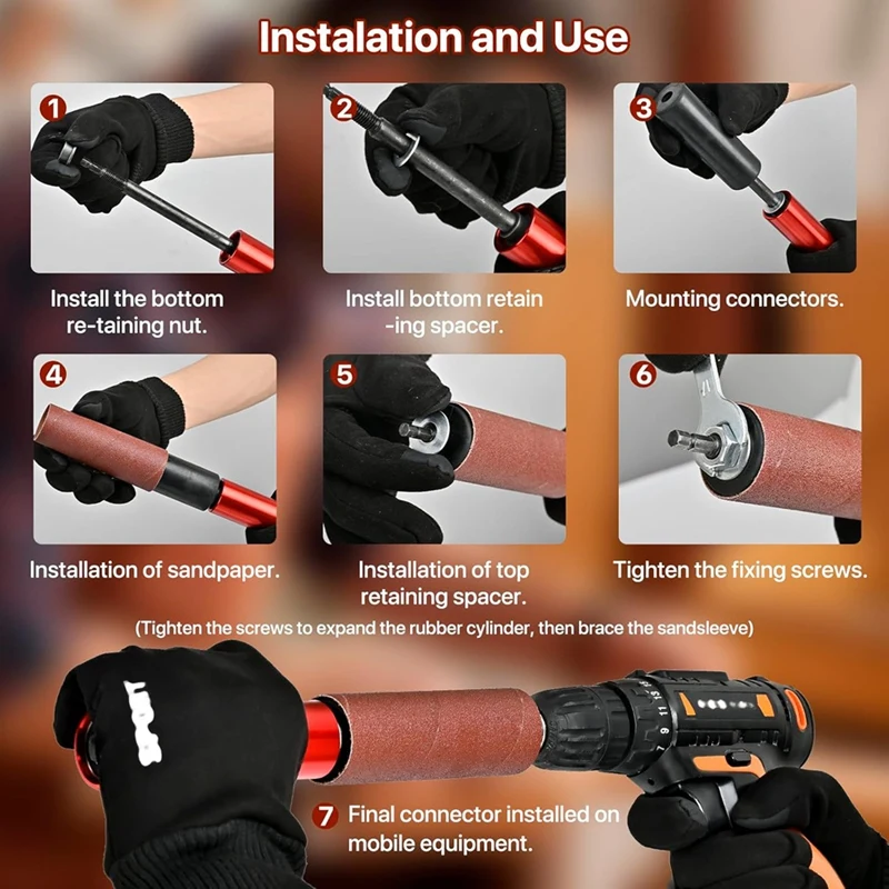 Drum Sander Set,Rubber Sanding Drum for Drill 4-1/2inch X 1-1/2inch, Spindle Sander Adapter for Power Drill-FS