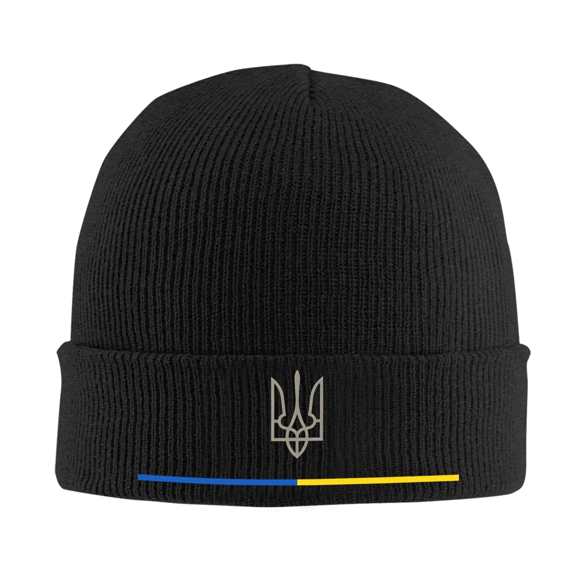 Men Women Unisex Ukrainian Trident Tryzub Beanie Hats Ukraine  Trendy Knitted Hat Autumn Winter Gym Caps Elastic Bonnet Hats