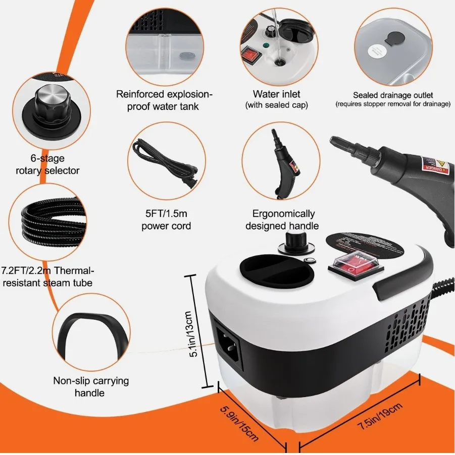 2500W High Temperature Pressure Handheld Steam Cleaner High Pressure Household Car Air Conditioner Kitchen Hood Steam Cleaning Machine Floor Cleaning