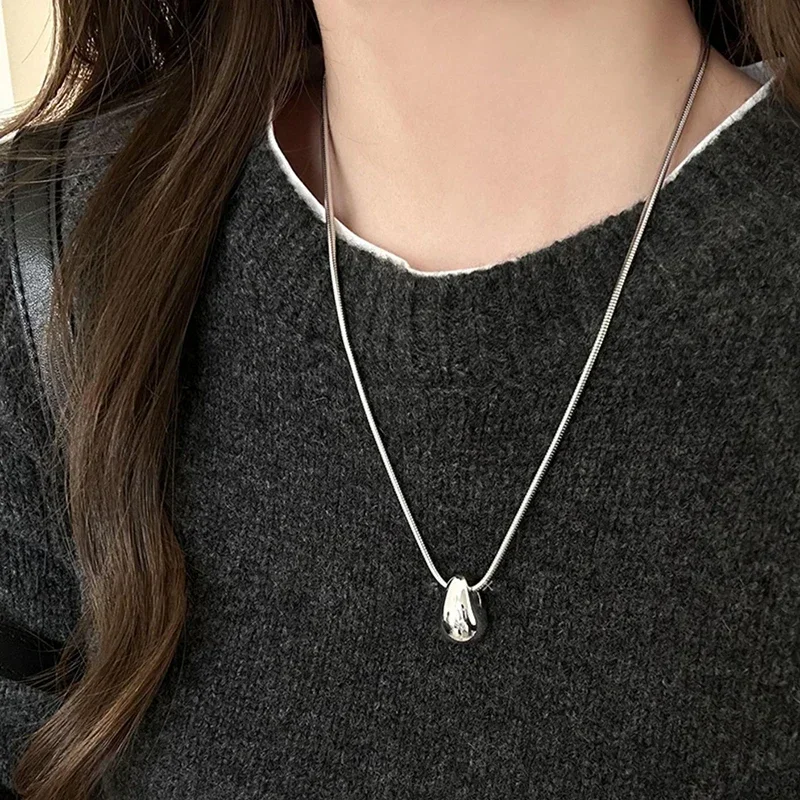 

Real 925 Sterling Silver Minimalist Water Drop Pendant Chain Necklace for Women Classic Fine Jewelry Personality Accessories