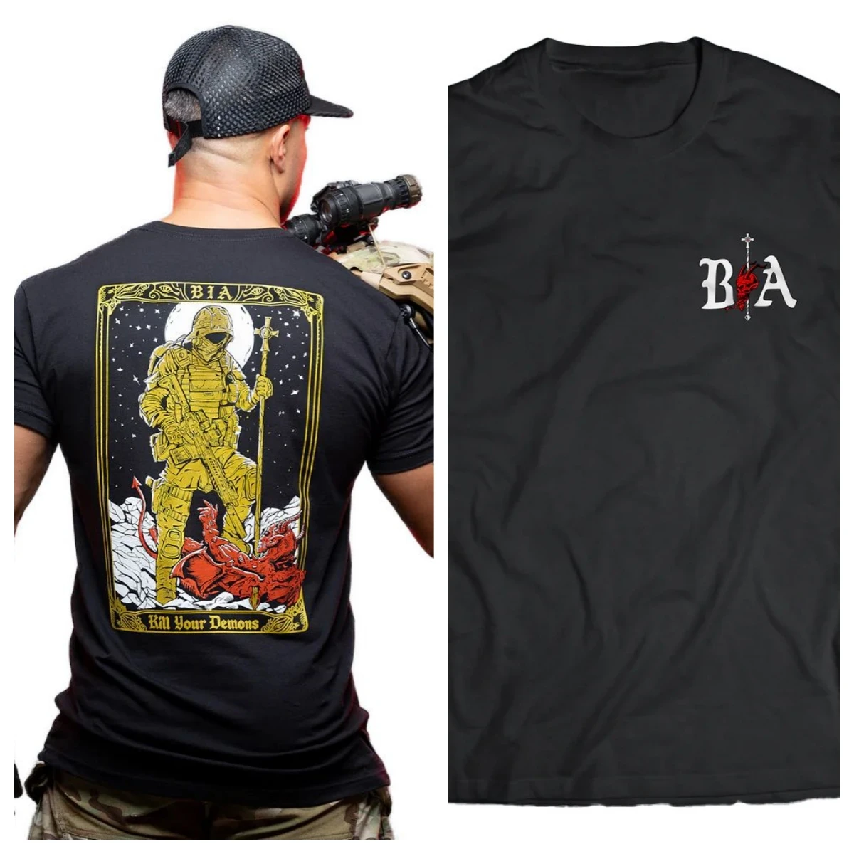Family Matching T‑Shirt Black Tactical Outdoor Figure Mountain Forest Square Back Print Small Chest Logo Streetwear Sleeve Tee