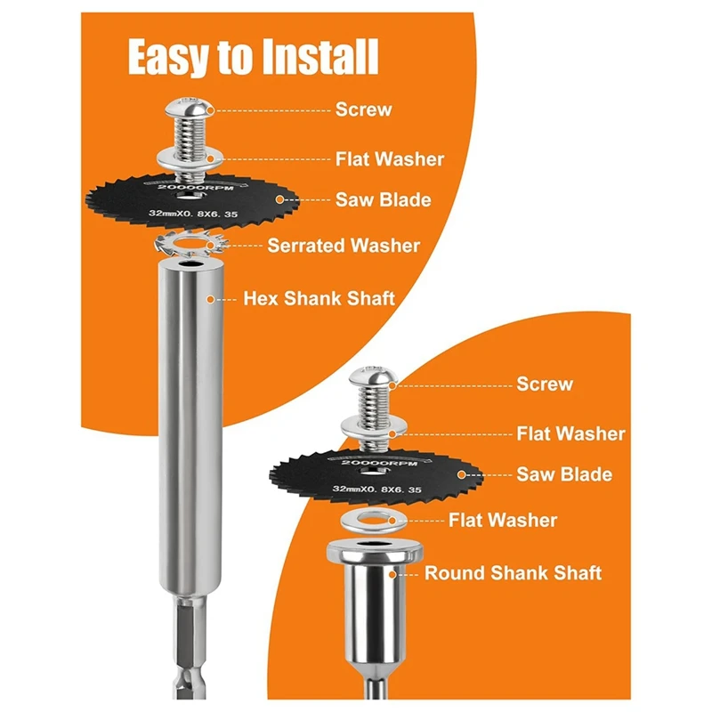 PORK-Рыжущий круг для дрели, отрезные диски для вращающихся инструментов с 6 стальными пильными полотнами, 1 шт. 1/4 дюйма с шестигранным хвостовиком, круглый хвостовик 1/8 дюйма