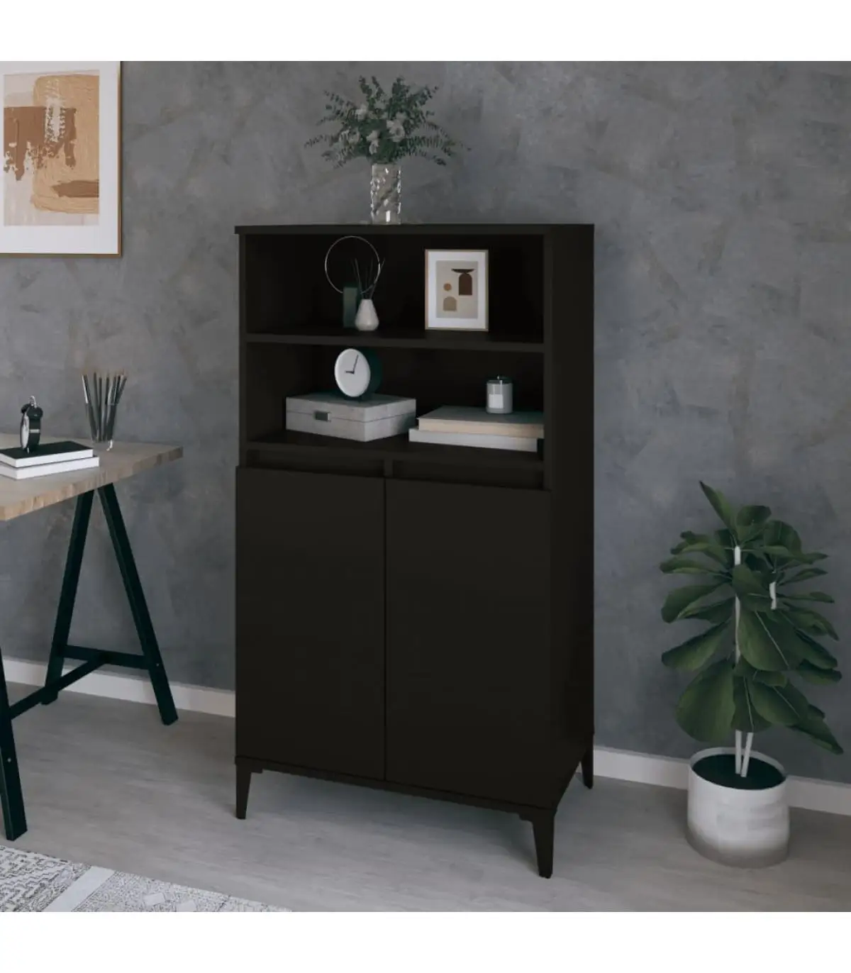 High sideboard black plywood 60x36x110 cm