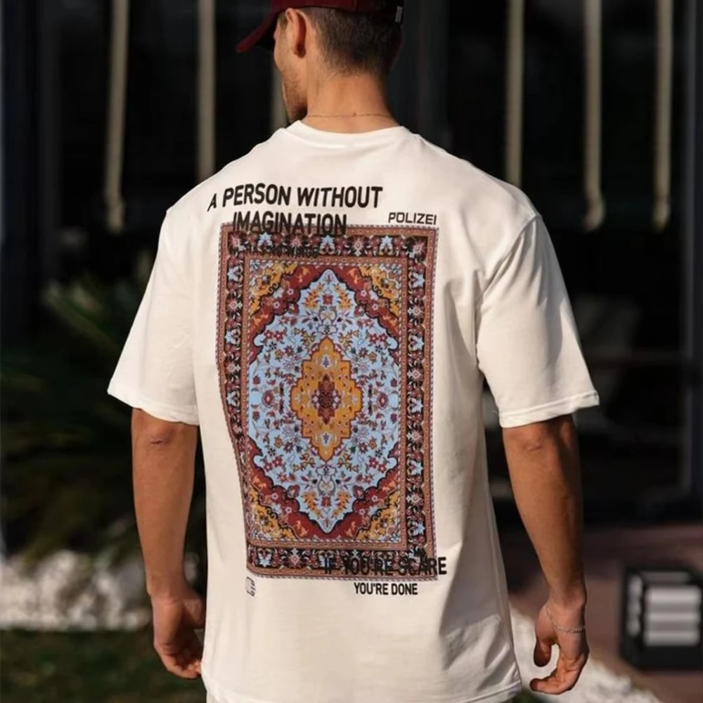Persian Carpet Pattern IF YOU'RE SCARE YOU'RE DONE Graphic Print T-shirt Men Women O-neck Cotton Tee Loose Casual Oversized Top