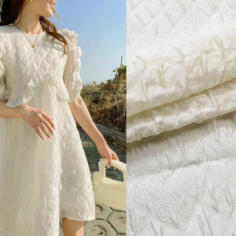 Dark Grain Organza Jacquard Brocade Fabric Small Fresh Plaid Bubble Dress Spring Summer Wedding Dress for Sewing by the Yard