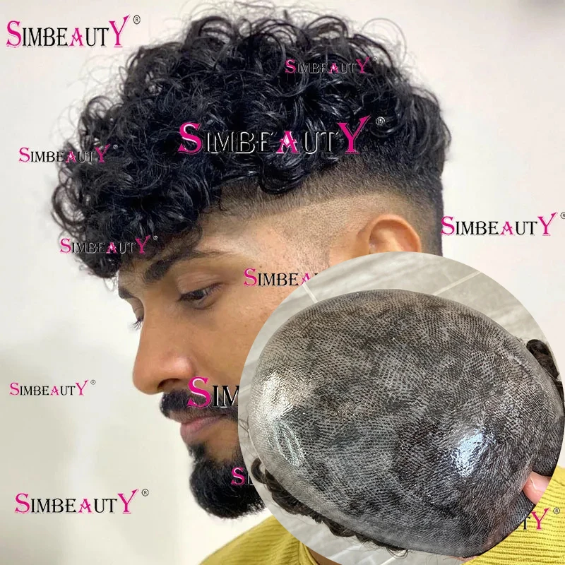 

Прочный мужской парик-накладка из 100% натуральных кудрявых волос 25 мм, с естественной линией роста волос, имитирующий кожу головы, серый, черный, коричневый.