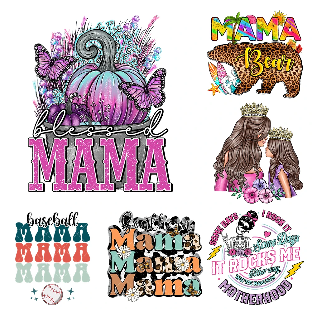 

Mother's Day mama Iron On Heat Transfer Stickers For Clothes DTF Pinted Vinyl Thermal Appliques Washable T-Shirt Decal