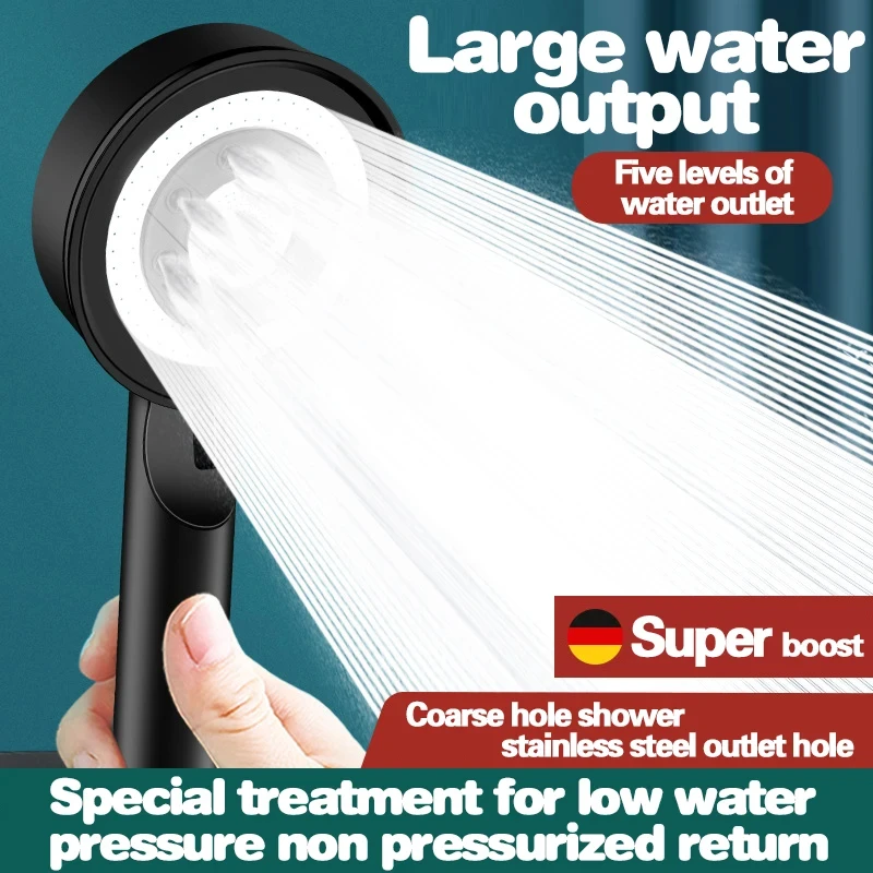 

Black Silver Shower Head High Pressure 5 Modes Water Saving Nozzle Powerful Pressurized Spa Handheld Showers Bathroom accessorie