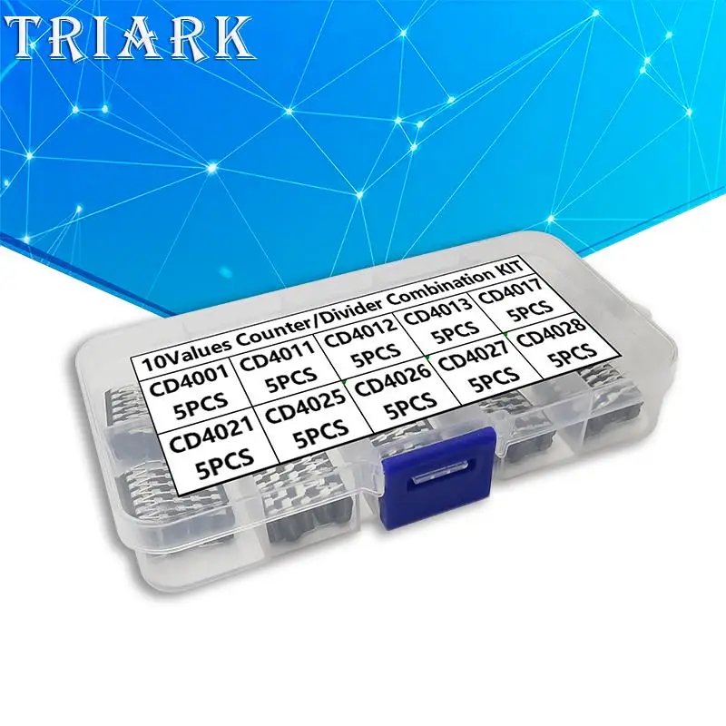 50PCS CD4001 CD4011 CD4012 CD4013 CD4017 CD4021 CD4025 CD4026 CD4027 CD4028 Integrated Circuit Counter/Divider Combination KIT
