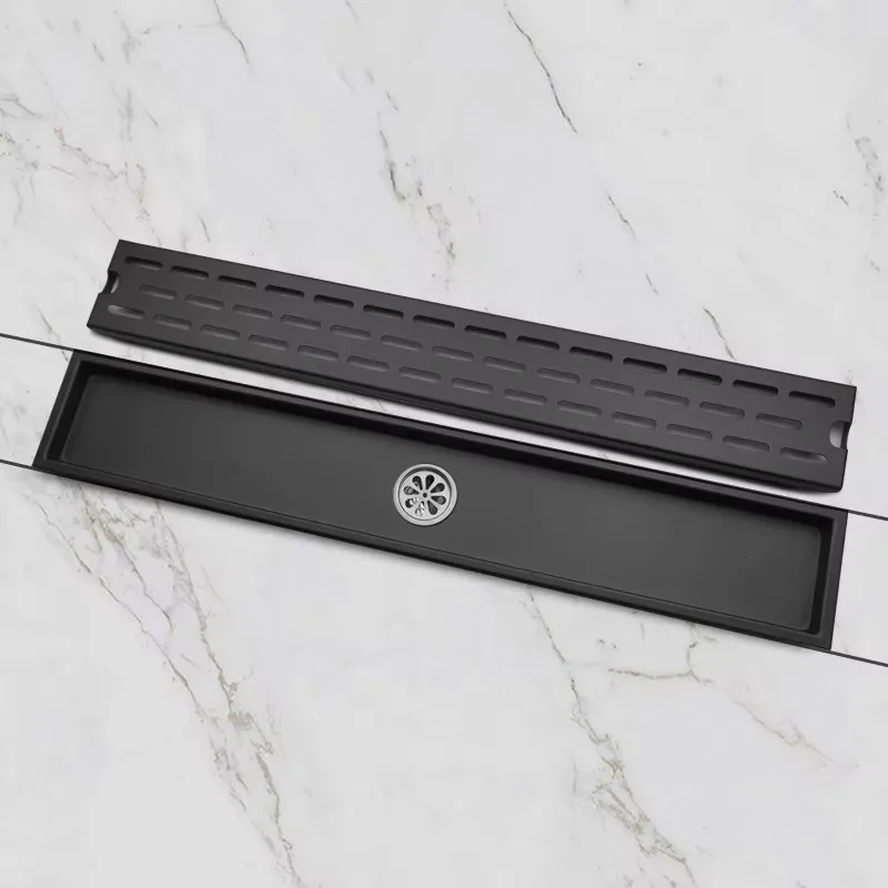 Steel Under Tile Shower Drain Channel, Brushed Gold Anti-Odor Floor Drain with Hair Waste Trap Bathroom Accessories