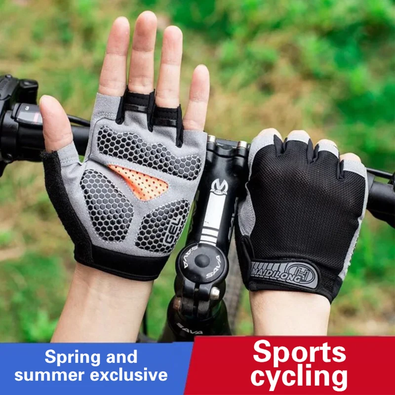 1Pair Sports Half Finger Bike Gloves Outdoor Cycling Fitness Breathable Shock-Absorbing Anti Slip Running Gym Half Cut Gloves