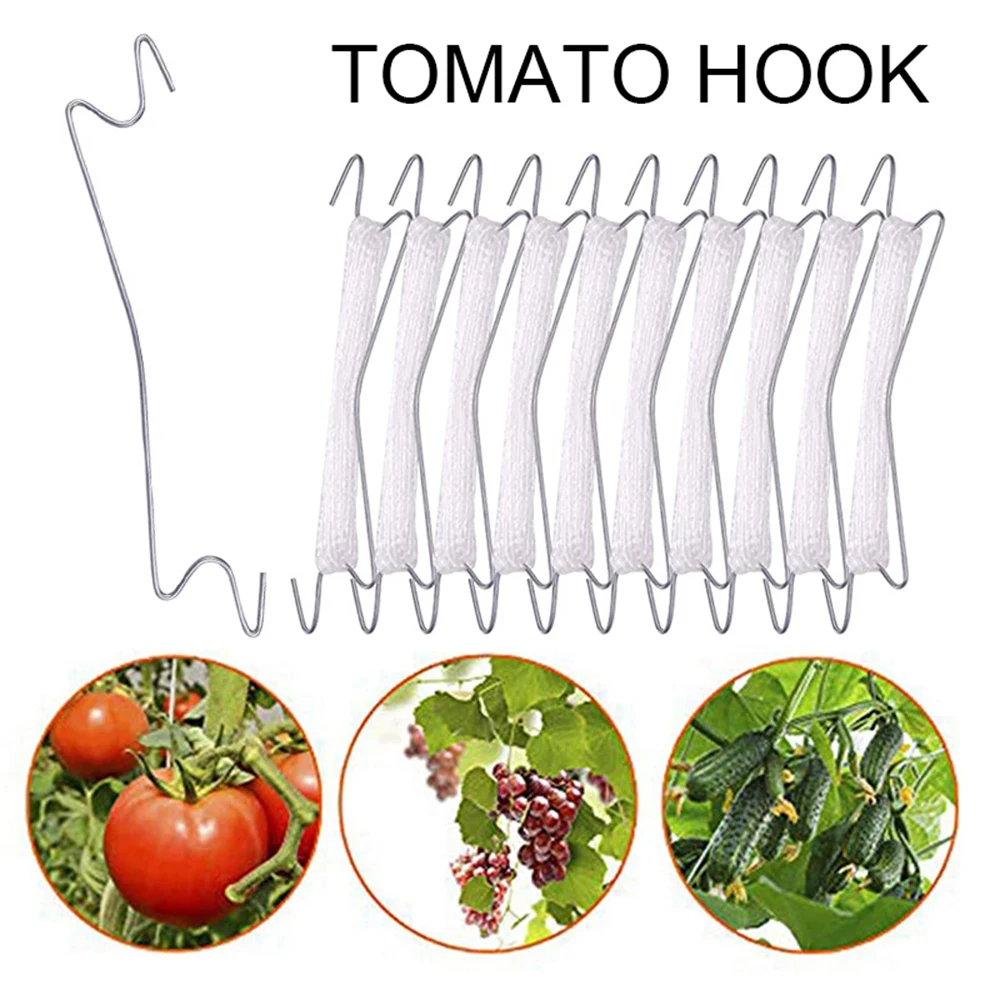 10 Pcs Planting Tomato Hooks Twine Roller Greenhouse Vegetable Support Clips with 10m Rope Iron for Tomato Cucumber Cherry