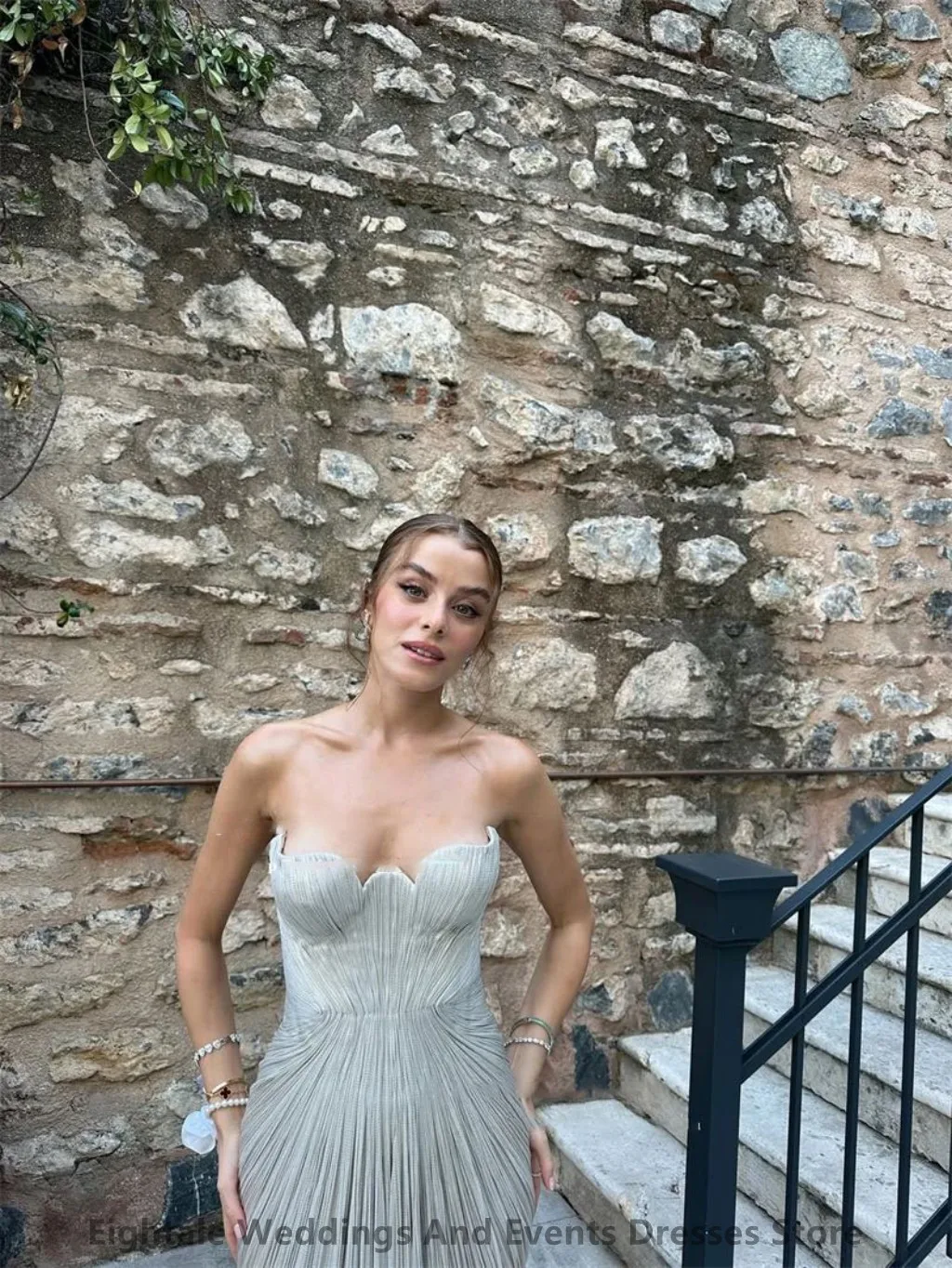 Eightale 2025 Maxi argento chiffon di seta pieghettato abito da sera a sirena festa di nozze abito da ballo formale abito da festa Dubai personalizzato