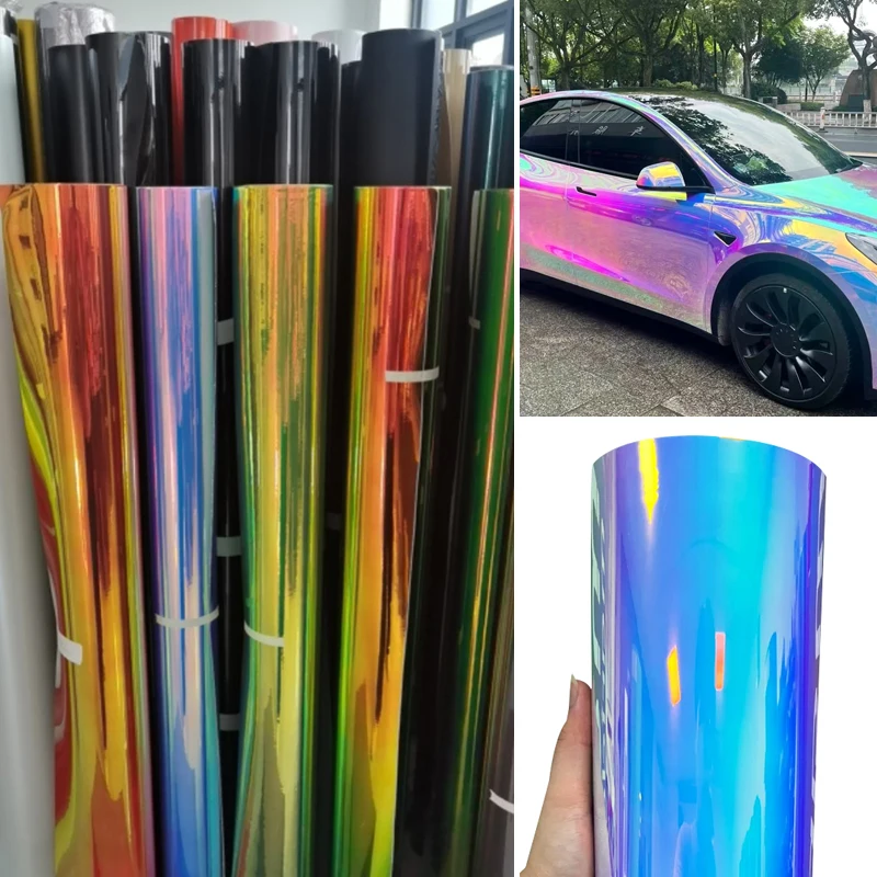 Decoratie Spiegel Chroom regenboog Iridescentie Vinyl Sticker Roll Chroom Kleurrijk Gegalvaniseerde Witte Voertuig Body Wrap Vinyl Film