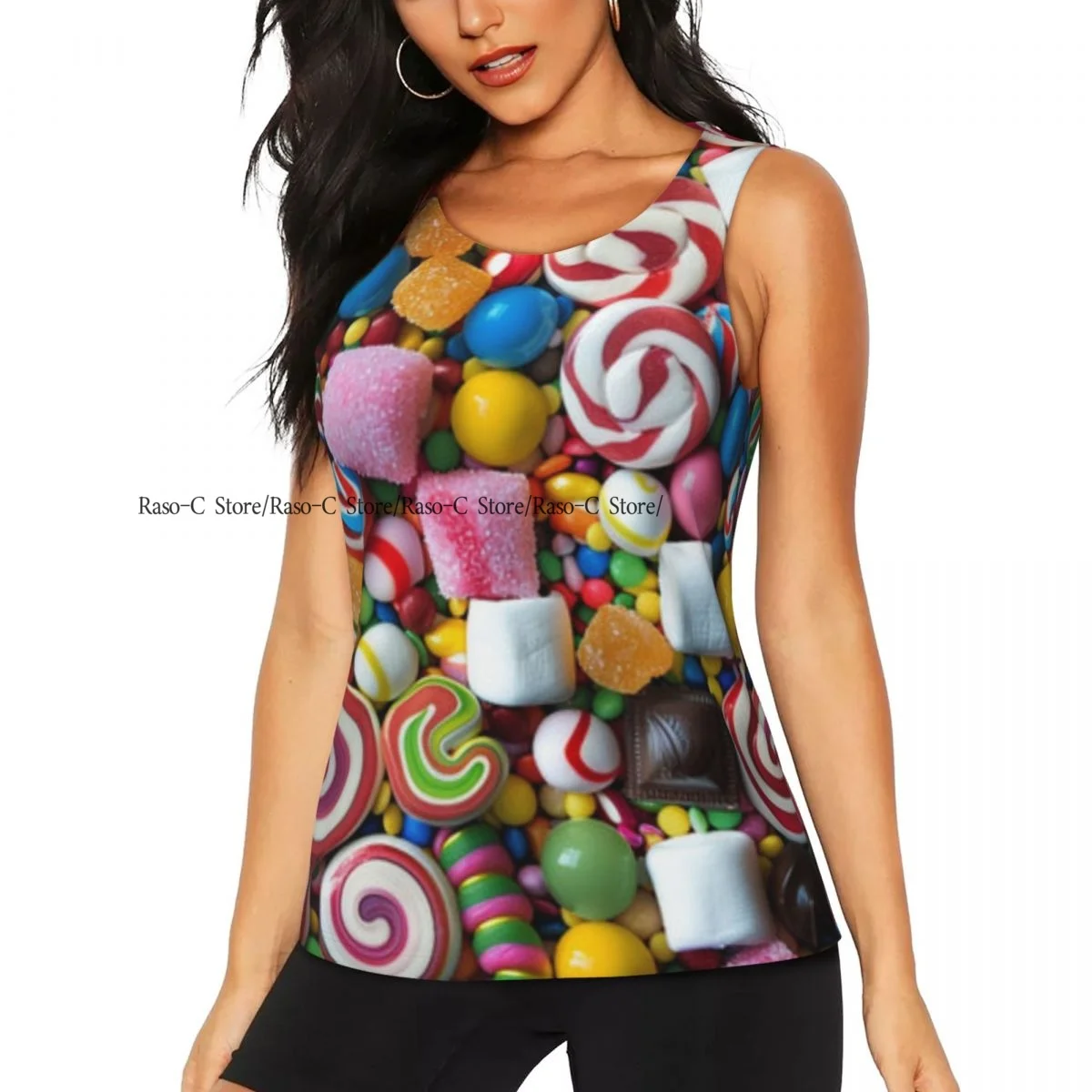 Women Casual Sport Yoga Vest Colorful Candies Sweets Background Quick Dry Running T-shirt Training Workout Gym Sleeveles