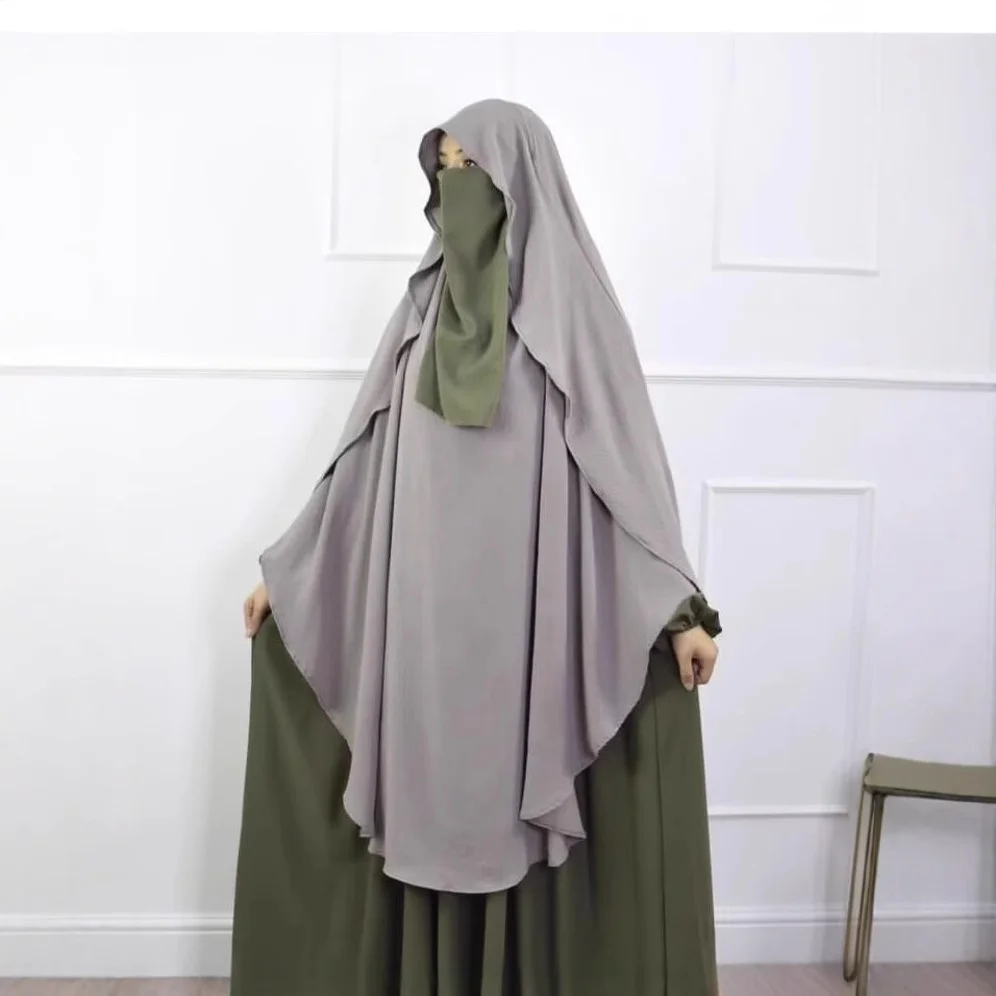 Cape Khimar with Niqab Straps Jazz Crepe Triangle Islamic Muslim Women Wholesale Ramadan Tie Back Prayer Hijab