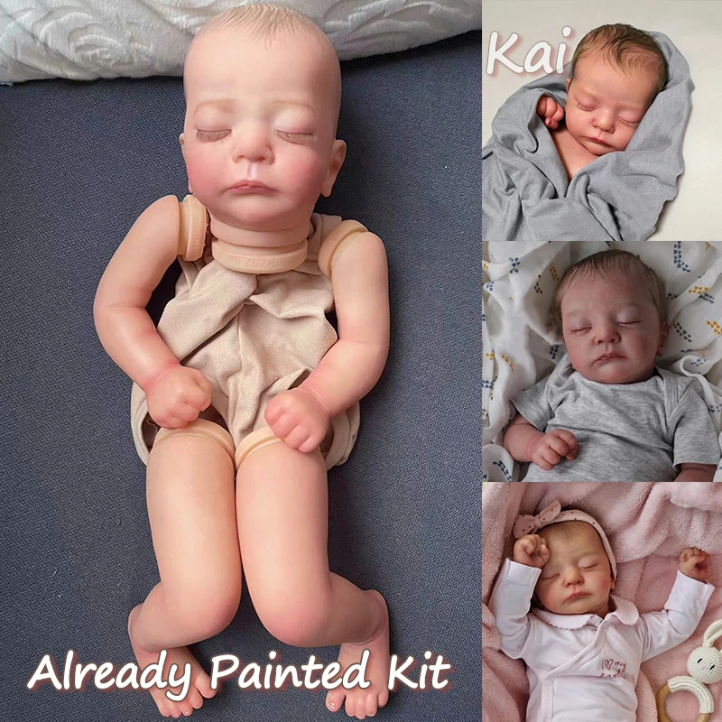 

19inch Kai Sleeping Reborn Doll Kit Lifelike Soft Touch Multiple Layers Painting Doll Parts Visible Veins Hand Rooted Hair