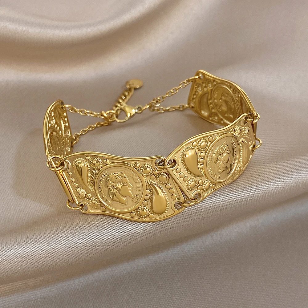 Greatera Classic Wavy Human Head Carved Bracelet For Women New Style 2026 High Quality Waterproof Versatile Bangle Jewelry INS