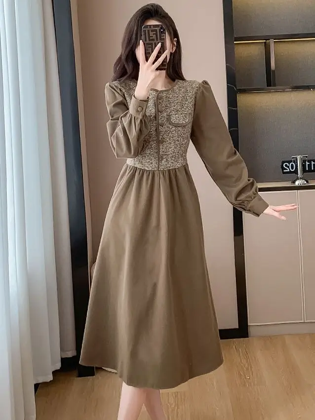 Xiaoxiangfeng Fake Two Age Reducing Dresses for Women French Retro Niche Super Fairy Inner Layer Base Mid Length Skirt