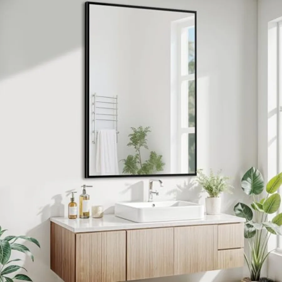 

24x36 Black Metal Framed Bathroom Mirror Wall Mirror with s Vanity Mirror for Over Sink Anti-Rust Tempered Glass Horizontal/Ver
