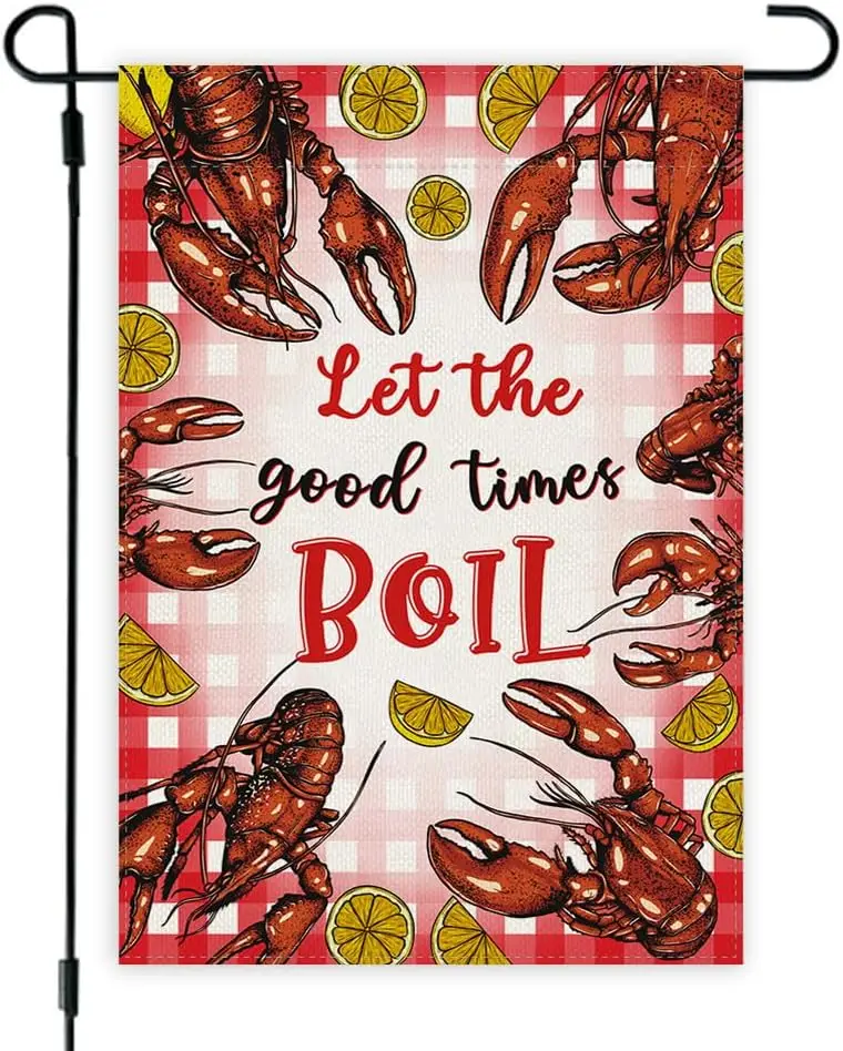 Crawfish Garden Flags for Outside Lobster Yard Flag Crab Seafood Boil Party Decor Shrimp Boil Party Supplies-12x18 Double Si YYQ