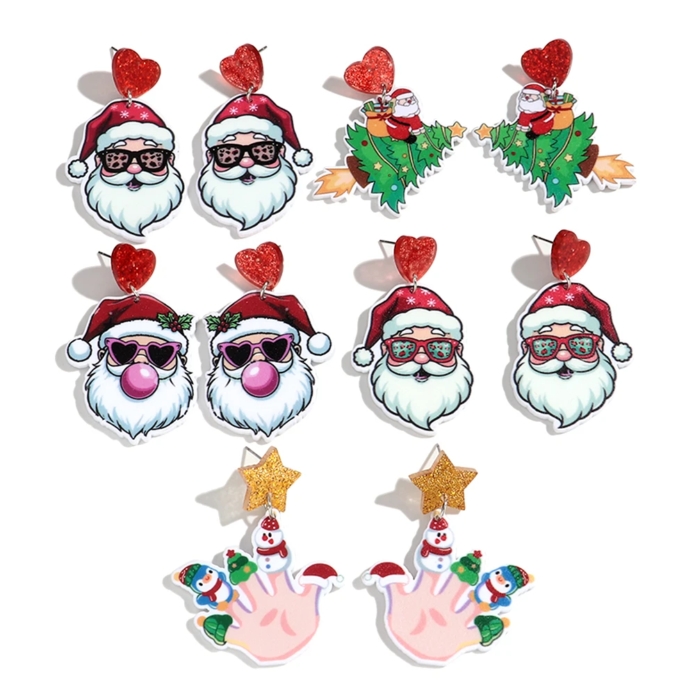 Weihnachten Acryl Weihnachtsmann Weihnachtsbaum Tropfen Ohrringe für Frauen Mädchen Niedliche Cartoon Charakter Baumeln Ohrring Schmuck Geschenke