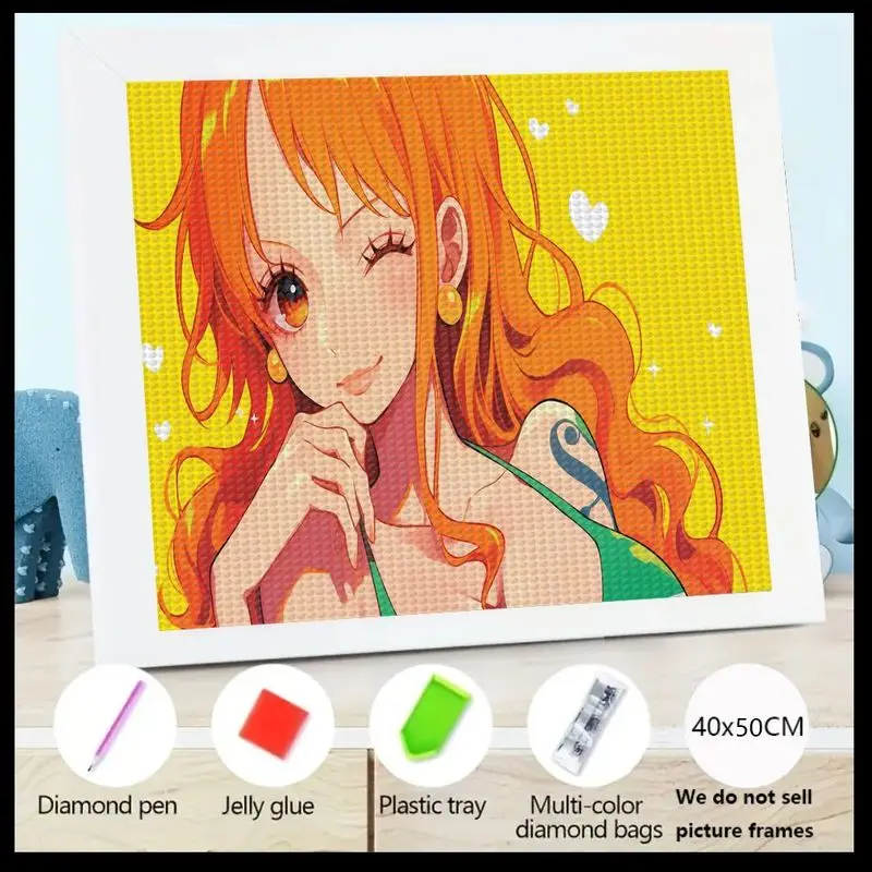 

1 шт. One Piece Nami Winking Anime Girl 5D Набор алмазной живописи, полная дрель DIY Кристалл Большой драгоценный камень Набор для рисования, домашний декор стен Искусство
